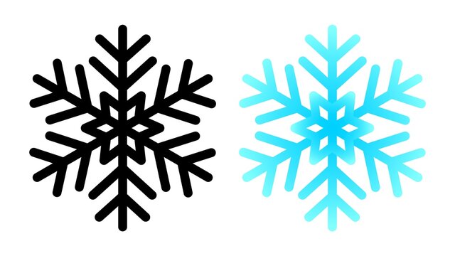 Figured snowflake icon. Blue geometric symbol of cold festive weather with black natural crystals frozen water vector shape.
