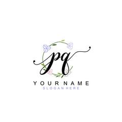 PQ beautiful Initial handwriting logo template