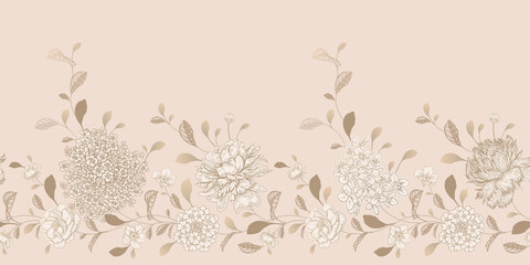 Hochzeits-Cover-Illustration. Nahtloses Blumenmuster. Jahrgang. Vektor. © marinavorona