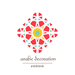 Decorative symbol with arabic geometric ornament. Vector mosaic emblem design