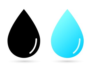 Drop of liquid icon. Blue fresh water symbol with black silhouette of pure moisture main shape heavy rain and sea currents with river vector streams.