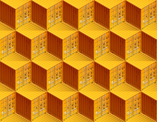 Isometry of cargo transport sea container. 3d illustration metal containers for transportation. Seamless texture Delivery of cargo shipping boxes