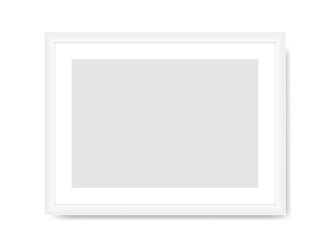 White photo frame template. Empty rectangular horizontal banner with gray center realistic design for picture and promotional vector image.