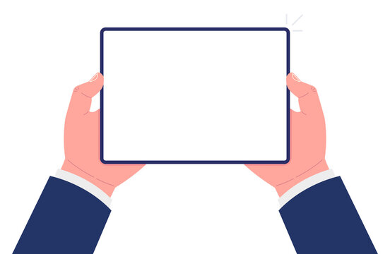 Tablet In Hands. Two Hands Holding Tablet. Mockup For Your App Design. Vector.