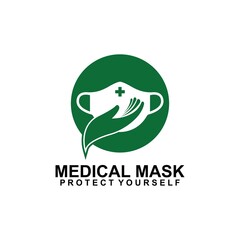 Medical Mask Logo and Hand Icon Design Vector isolated on white background