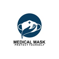Medical Mask Logo and Hand Icon Design Vector isolated on white background