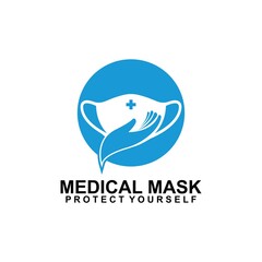 Medical Mask Logo and Hand Icon Design Vector isolated on white background
