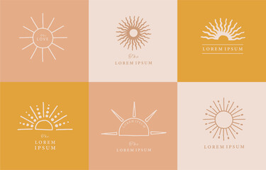 Collection of line design with sun,sea,wave.Editable vector illustration for website, sticker, tattoo,icon