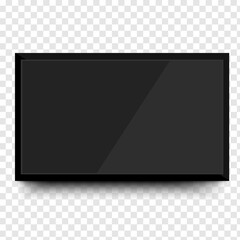 Realistic TV screen. Modern stylish lcd panel, led type. Large computer monitor display mockup.