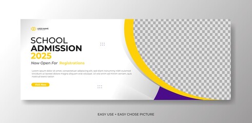 Editable school education admission timeline cover layout and web banner template - obrazy, fototapety, plakaty