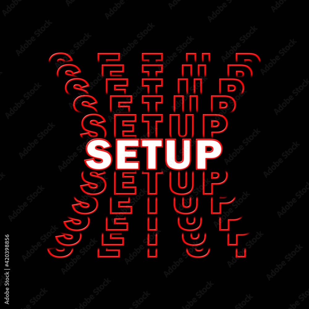 Poster setup - white-red lettering with repeating effect on black background in square shape - 3d illustrat