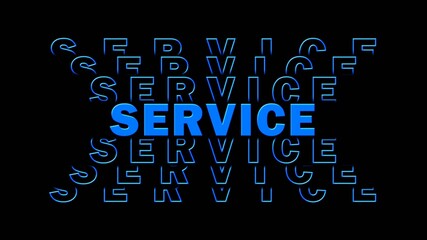 SERVICE - blue lettering with repeating effect on black background - 3D Illustration