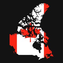 Canada map silhouette with flag on black background