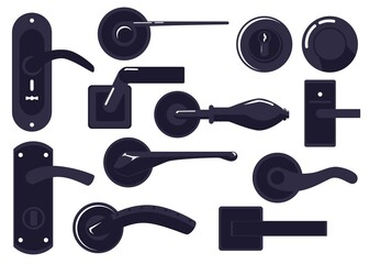 Black door handle set in different shapes and styles