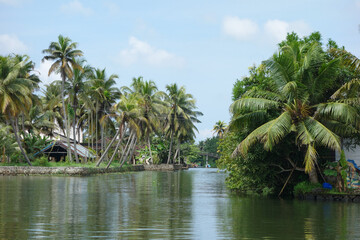 Backwaters network of brackish lagoons in Kerala