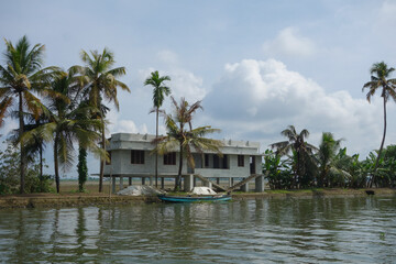 Backwaters network of brackish lagoons in Kerala