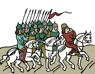 Hand drawing squad of the Kiev prince goes to war