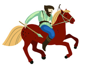 Hand drawing of a Scythian warrior on horseback with a spear and a bow