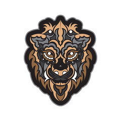 Obraz premium The face of a lion from Boho patterns. Isolated. Branch illustration.