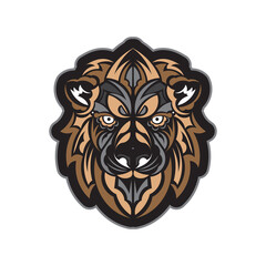 The face of a lion from Boho patterns. Good for logo or print. Isolated. Vector