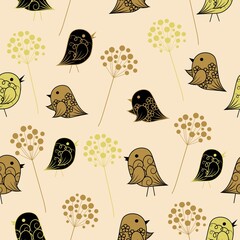 Seamless pattern with birds in vintage style.