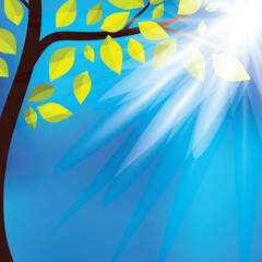 Tree with Sunrise Design Background of Beautiful Day. Nature Abstract banner. Ecology jpeg Illustration