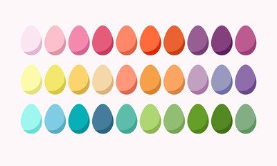 Colorful easter eggs. Big set, pastel palette. Stock vector illustration.