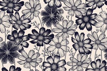 Nahtloses Frühlingsblumenmuster. Vintage-Vektor. © marinavorona