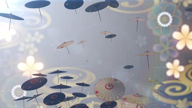Japanese Chinese umbrella parasol  particle loop animation