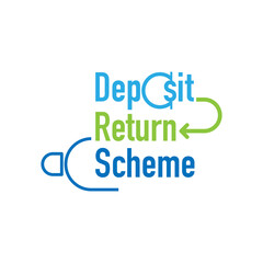 Deposit return scheme typographic design. Consumer pay deposit when buying a drink in single-use container which can be refunded upon return the empty to shop. Vector illustration outline flat design.