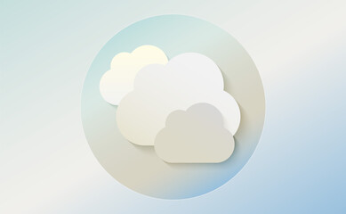 Weather icon of three clouds. Cartoon colorfull art vector illustration. Sticky symbol of forecast. Meteorological infographics sign. Web icon vector design. EPS10.