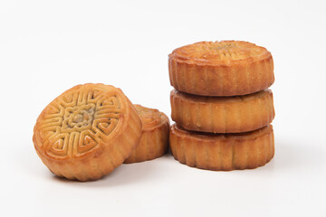 Chinese Mid-Autumn Festival moon cake on white background