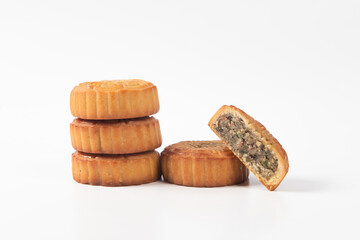 Chinese Mid-Autumn Festival moon cake on white background