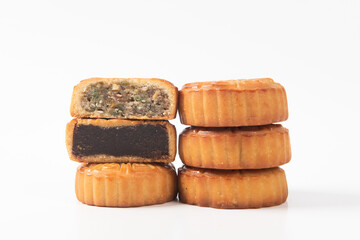 Chinese Mid-Autumn Festival moon cake on white background