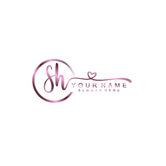 SH beautiful Initial handwriting logo template