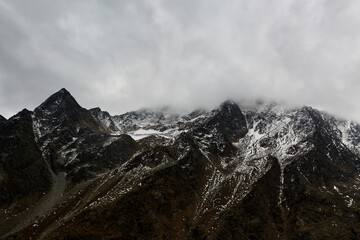 mountain landscape with cloudy white sky
