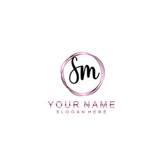 SM beautiful Initial handwriting logo template