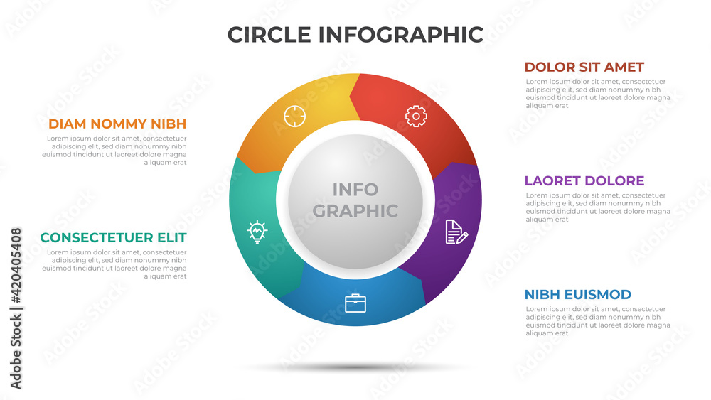 Aufkleber 5 points infographic template with circle layout vector.