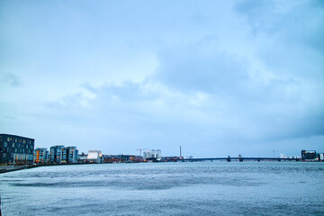 Fototapeta na wymiar view of the water by a city in denmark