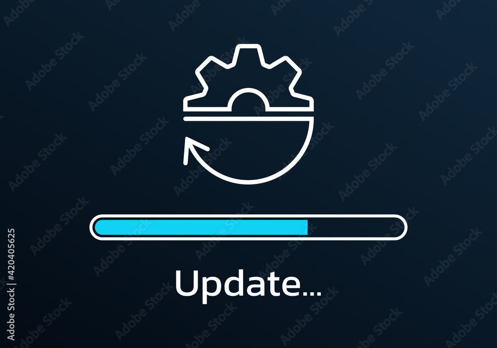 Aufkleber update software or system concept. upgrade, download, loading icon with progress bar. vector illustr