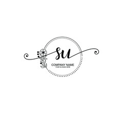 SU beautiful Initial handwriting logo template