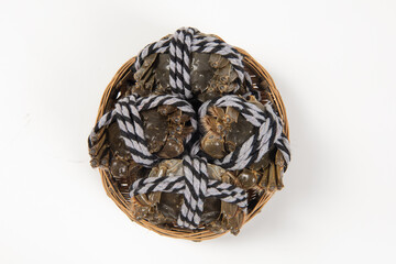 live Chinese mitten crab, shanghai hairy crab isolated on white background.