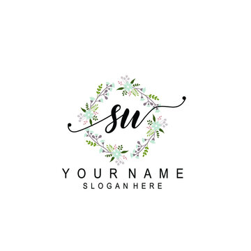 SU beautiful Initial handwriting logo template