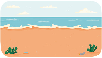 Fototapeta na wymiar Coastline with ocean at high tide. Seascape with salty water on seashore. Sea covers sandy beach