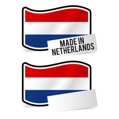 Made in Netherlands Flag and white empty Paper. 