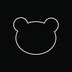 Cute bear head. The teddy bear is a symbol of Mother's Day. White linear icon on a black background. Thin line customizable illustration. Vector outline symbol.