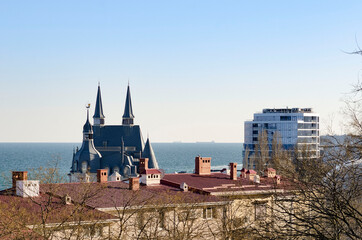 hotel built in the form of a castle on the Black Sea coast view from the top Ukraine