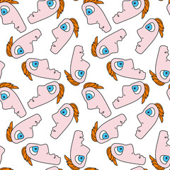 Abstract seamless pattern with chaotic cute man faces