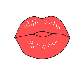 Female lips on a beige background. Cartoon. Vector illustration.