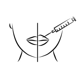 Lip augmentation with Botox. Beautiful lips and injection. Symbol. Vector illustration.